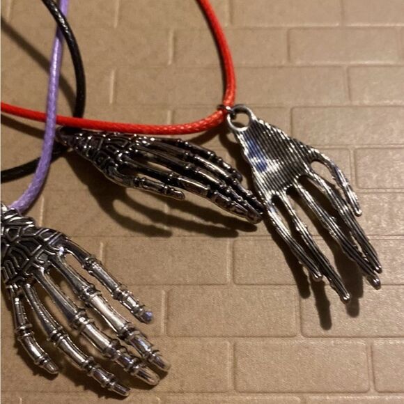 Creepy, Oversized Skeleton Hand Pendant, w/ Black Wax Cord Necklace - Picture 6 of 16